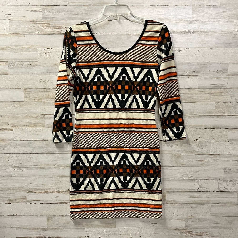 SWOON Aztec Geometric Swoop Neck Mini-Dress - Picture 3 of 5